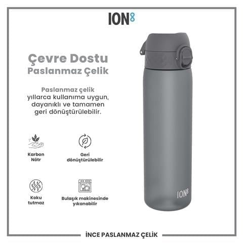 ION8 - İnce Suluk - Gri - 500 Ml - Sızdırmaz - BPA İçermeyen