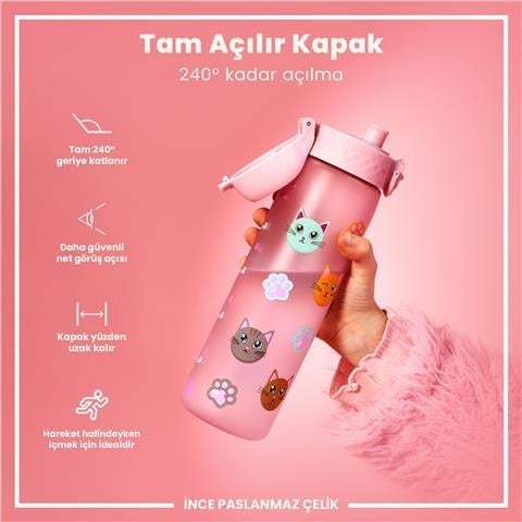 ION8 - Geri Dönüştürülmüş Plastik - Recyclon - İnce Suluk - Kediler - 500 Ml - Sızdırmaz - BPA İçermeyen