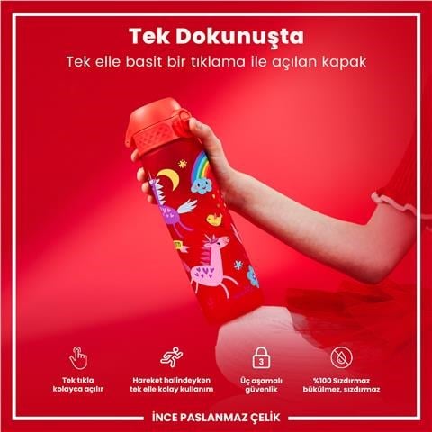 ION8 - İnce Suluk - Kırmızı Unicorn - 500 Ml - Sızdırmaz - BPA İçermeyen