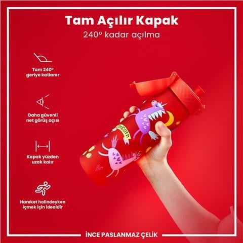 ION8 - İnce Suluk - Kırmızı Unicorn - 500 Ml - Sızdırmaz - BPA İçermeyen