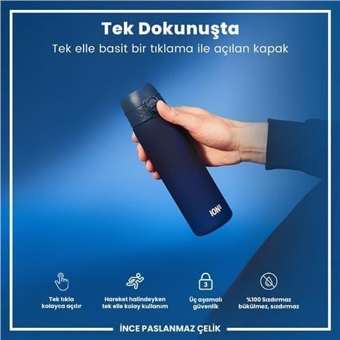 ION8 - İnce Suluk - Koyu Mavi - 500 Ml - Sızdırmaz - BPA İçermeyen