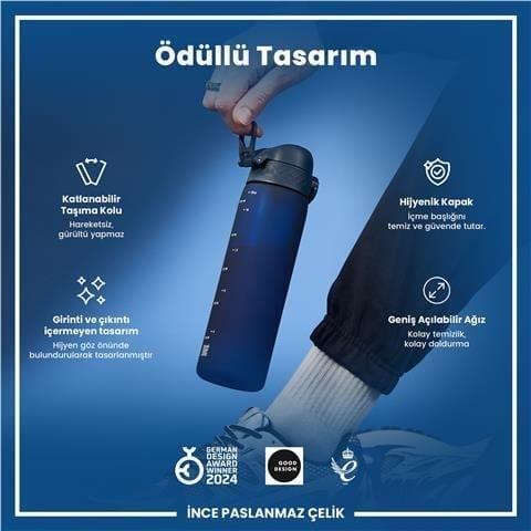ION8 - İnce Suluk - Koyu Mavi - 500 Ml - Sızdırmaz - BPA İçermeyen