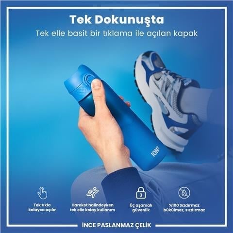 ION8 - İnce Suluk - Mavi - 500 Ml - Sızdırmaz - BPA İçermeyen