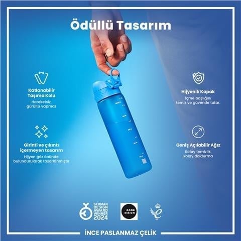 ION8 - İnce Suluk - Mavi - 500 Ml - Sızdırmaz - BPA İçermeyen