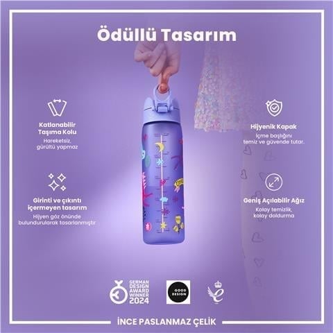 ION8 - İnce Suluk - Mor Unicorn - 500 Ml - Sızdırmaz - BPA İçermeyen