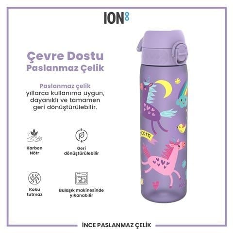 ION8 - İnce Suluk - Mor Unicorn - 500 Ml - Sızdırmaz - BPA İçermeyen
