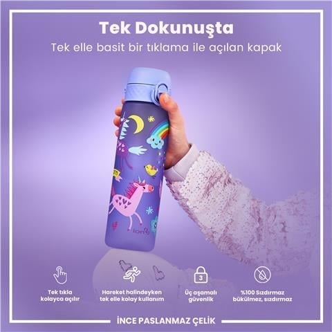 ION8 - İnce Suluk - Mor Unicorn - 500 Ml - Sızdırmaz - BPA İçermeyen