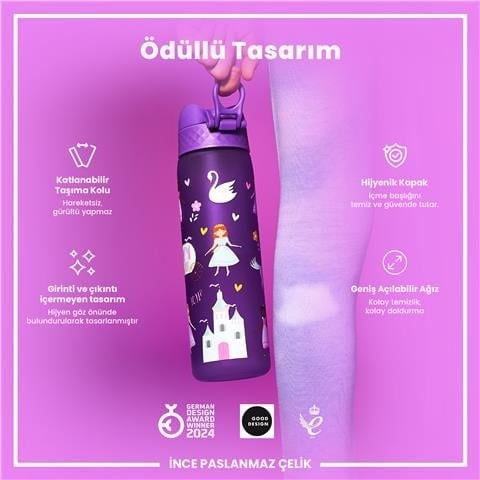 ION8 - Geri Dönüştürülmüş Plastik - Recyclon - İnce Suluk - Prenses - 500 Ml - Sızdırmaz - BPA İçermeyen