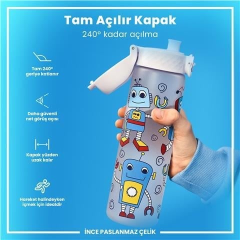 ION8 - Geri Dönüştürülmüş Plastik - Recyclon - İnce Suluk - Robotlar - 500 Ml - Sızdırmaz - BPA İçermeyen