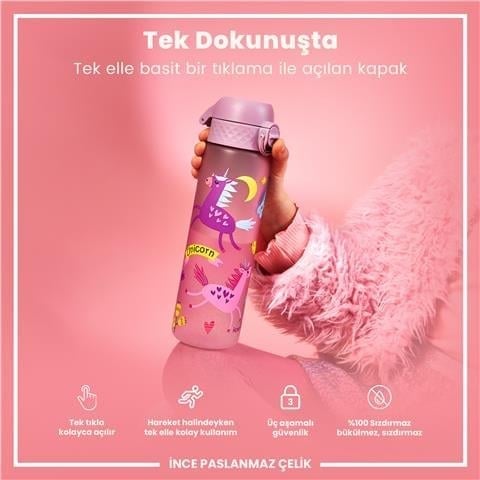 ION8 - Geri Dönüştürülmüş Plastik - Recyclon - İnce Suluk - Unicorn - 500 Ml - Sızdırmaz - BPA İçermeyen