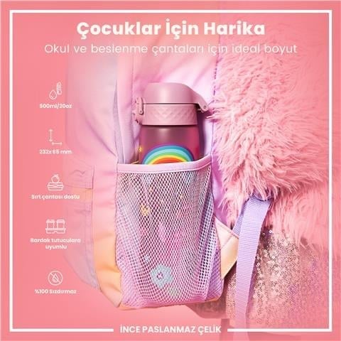 ION8 - Geri Dönüştürülmüş Plastik - Recyclon - İnce Suluk - Unicorn - 500 Ml - Sızdırmaz - BPA İçermeyen