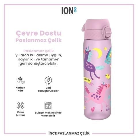 ION8 - Geri Dönüştürülmüş Plastik - Recyclon - İnce Suluk - Unicorn - 500 Ml - Sızdırmaz - BPA İçermeyen