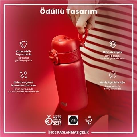 ION8 - Paslanmaz Çelik Çocuk Suluk - Kırmızı - 400 Ml - Sızdırmaz