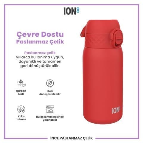 ION8 - Paslanmaz Çelik Çocuk Suluk - Kırmızı - 400 Ml - Sızdırmaz