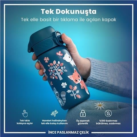 ION8 - Paslanmaz Çelik Çocuk Suluk - Orman Hayvanları - 400 Ml - Sızdırmaz