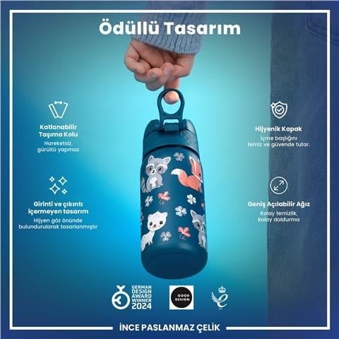 ION8 - Paslanmaz Çelik Çocuk Suluk - Orman Hayvanları - 400 Ml - Sızdırmaz