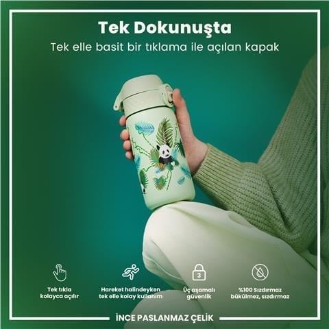 ION8 - Paslanmaz Çelik Çocuk Suluk - Panda - 400 Ml - Sızdırmaz