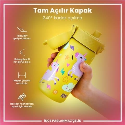ION8 - Paslanmaz Çelik Çocuk Suluk - Sarı Unicorn - 400 Ml - Sızdırmaz