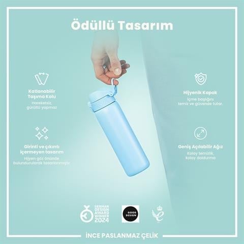 ION8 - Paslanmaz Çelik İnce Suluk - Alaska Mavisi - 600 Ml - Sızdırmaz