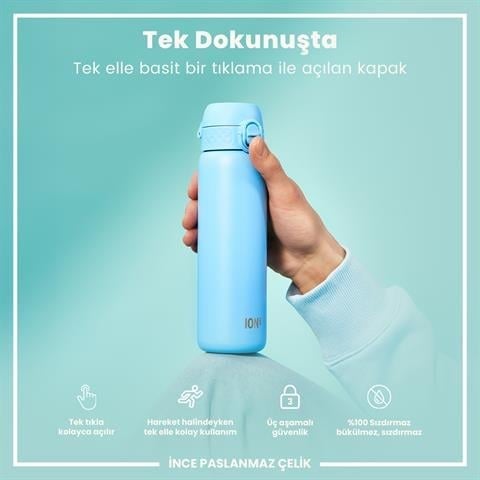 ION8 - Paslanmaz Çelik İnce Suluk - Alaska Mavisi - 600 Ml - Sızdırmaz