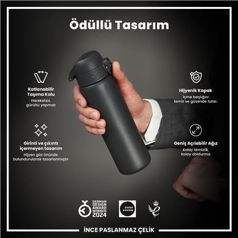 ION8 - Paslanmaz Çelik İnce Suluk - Gri - 600 Ml - Sızdırmaz