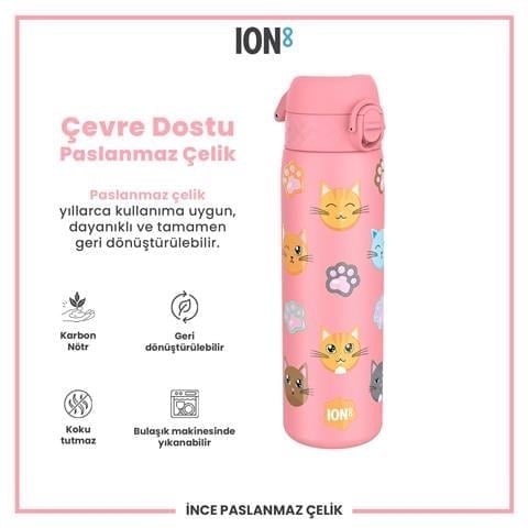 ION8 - Paslanmaz Çelik İnce Suluk - Kediler - 600 Ml - Sızdırmaz