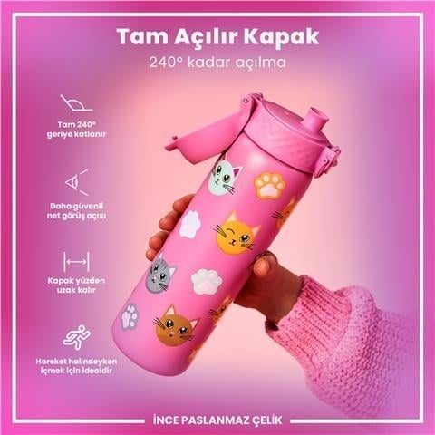 ION8 - Paslanmaz Çelik İnce Suluk - Kediler - 600 Ml - Sızdırmaz
