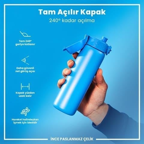 ION8 - Paslanmaz Çelik İnce Suluk - Mavi - 600 Ml - Sızdırmaz