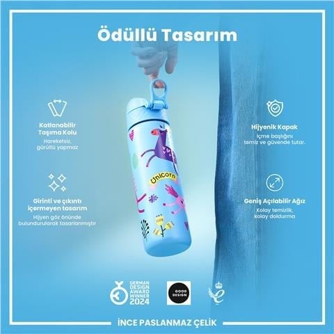 ION8 - Paslanmaz Çelik İnce Suluk - Mavi Unicorn - 600 Ml - Sızdırmaz