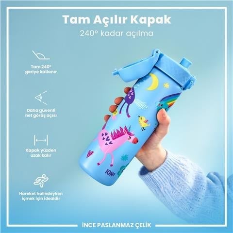 ION8 - Paslanmaz Çelik İnce Suluk - Mavi Unicorn - 600 Ml - Sızdırmaz