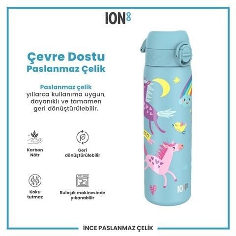 ION8 - Paslanmaz Çelik İnce Suluk - Mavi Unicorn - 600 Ml - Sızdırmaz