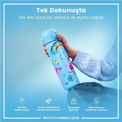 ION8 - Paslanmaz Çelik İnce Suluk - Mavi Unicorn - 600 Ml - Sızdırmaz