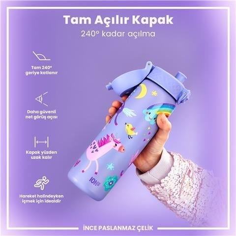 ION8 - Paslanmaz Çelik İnce Suluk - Mor Unicorn - 600 Ml - Sızdırmaz