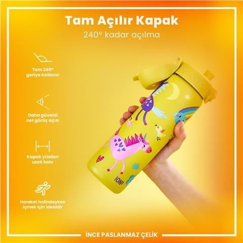 ION8 - Paslanmaz Çelik İnce Suluk - Sarı Unicorn - 600 Ml - Sızdırmaz