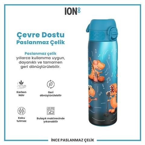 ION8 - Paslanmaz Çelik İnce Suluk - Şarkıcı Dinozor - 600 Ml - Sızdırmaz