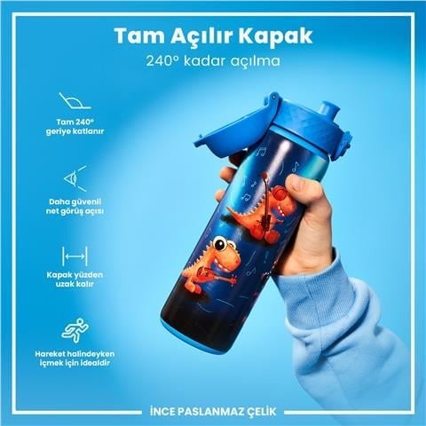 ION8 - Paslanmaz Çelik İnce Suluk - Şarkıcı Dinozor - 600 Ml - Sızdırmaz