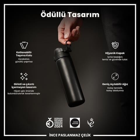 ION8 - Paslanmaz Çelik İnce Suluk - Siyah - 600 Ml - Sızdırmaz