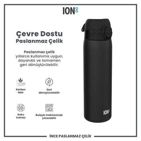 ION8 - Paslanmaz Çelik İnce Suluk - Siyah - 600 Ml - Sızdırmaz