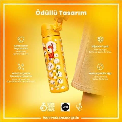 ION8 - Paslanmaz Çelik İnce Suluk - Zürafalar - 600 Ml - Sızdırmaz