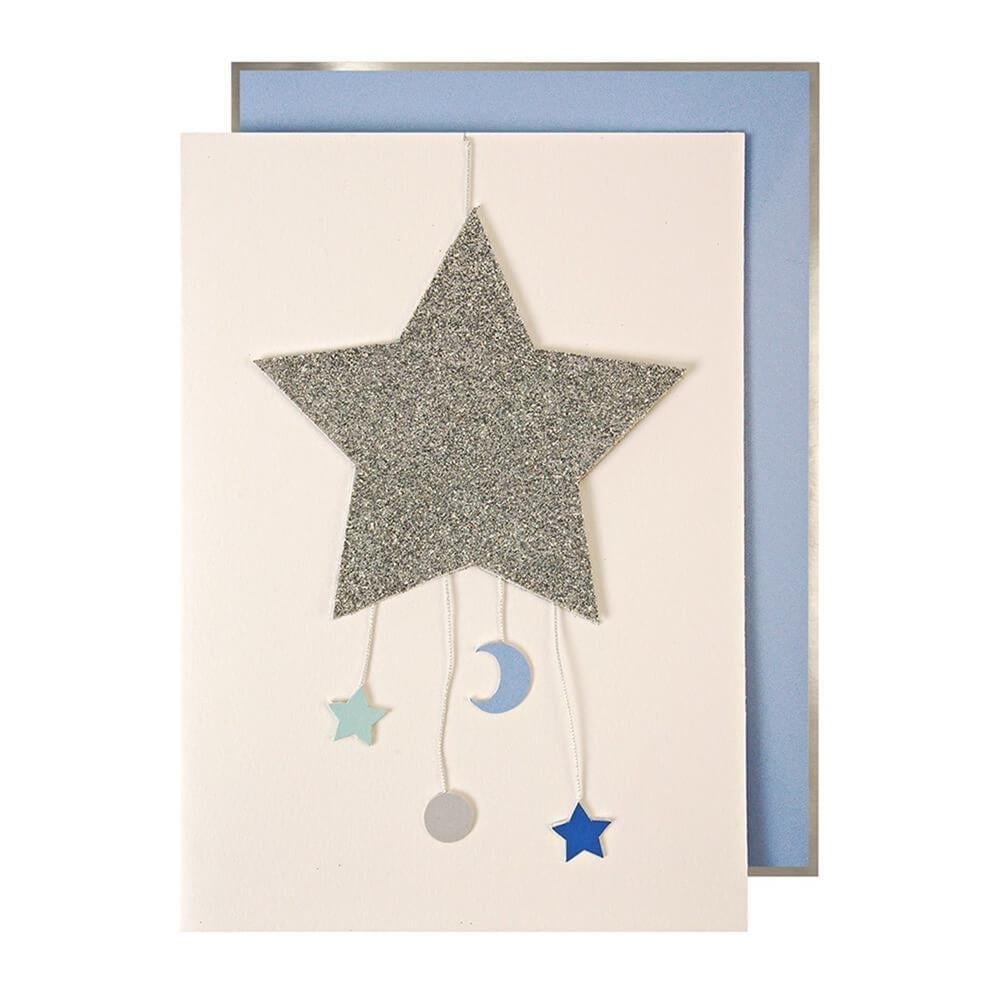 Meri Meri - Baby Star Mobile Card - Ay & Yıldız Tebrik Kartı - Mavi