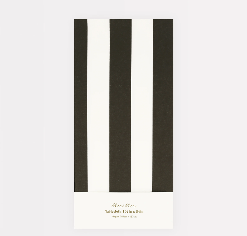 Meri Meri - Black Striped Tablecloth - Siyah Çizgili Masa Örtüsü