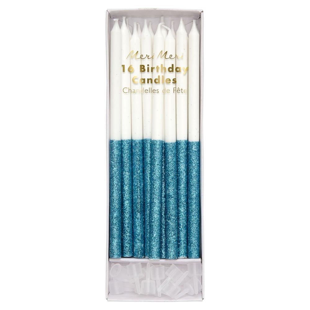 Meri Meri - Blue Glitter Dipped Candles - Mavi Simli Mumlar