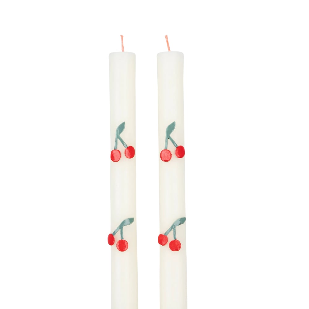 Meri Meri - Cherry Table Candles - Kiraz Desenli Şamdan Mumu - 2 Adet