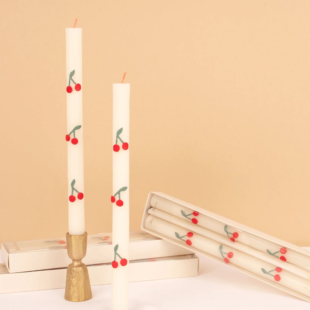 Meri Meri - Cherry Table Candles - Kiraz Desenli Şamdan Mumu - 2 Adet