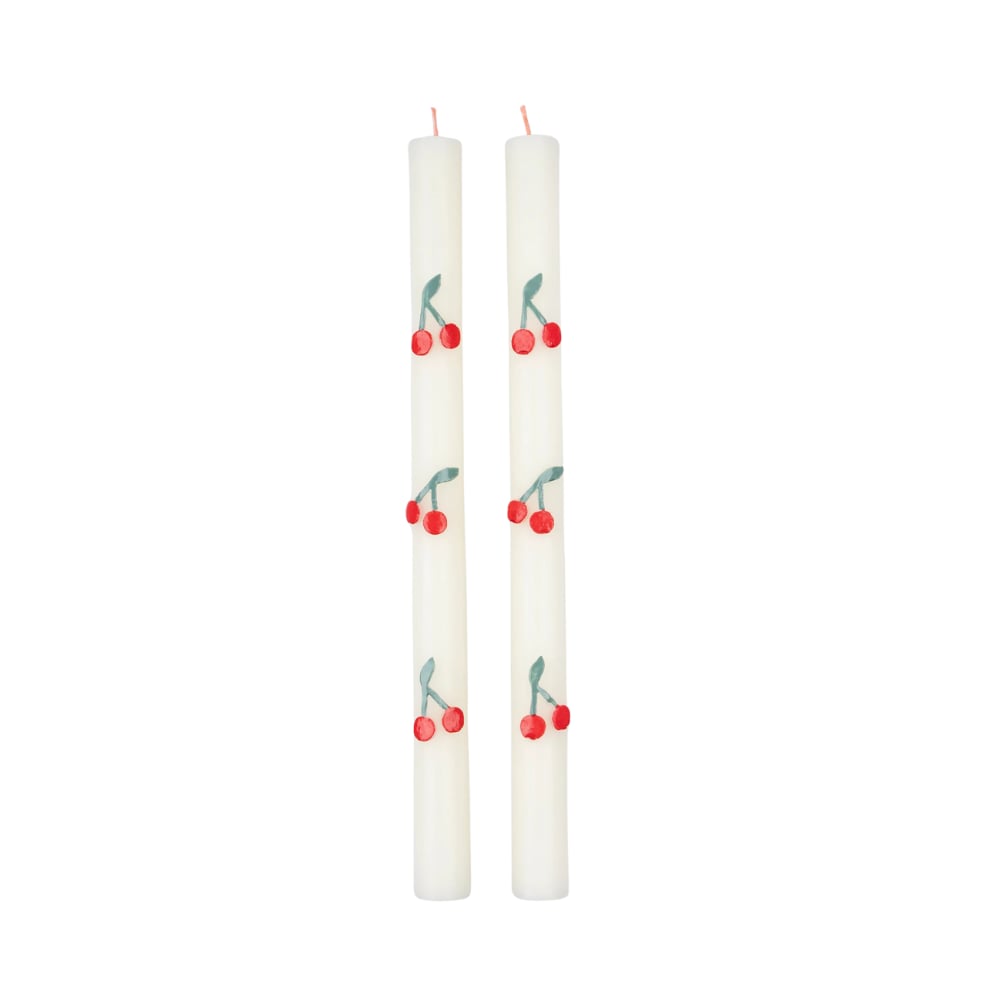 Meri Meri - Cherry Table Candles - Kiraz Desenli Şamdan Mumu - 2 Adet