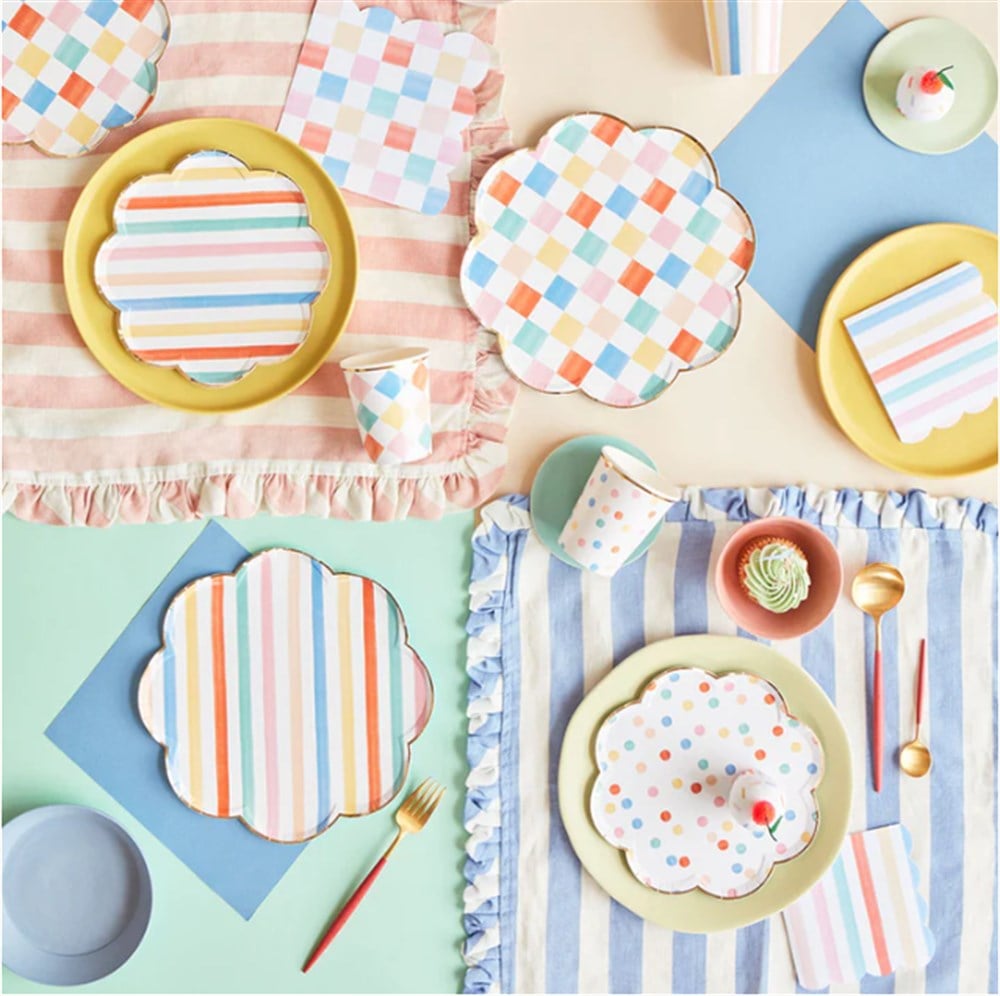 Meri Meri - Colourful Pattern Side Plates - Renkli Desenler Tabaklar - 8Li
