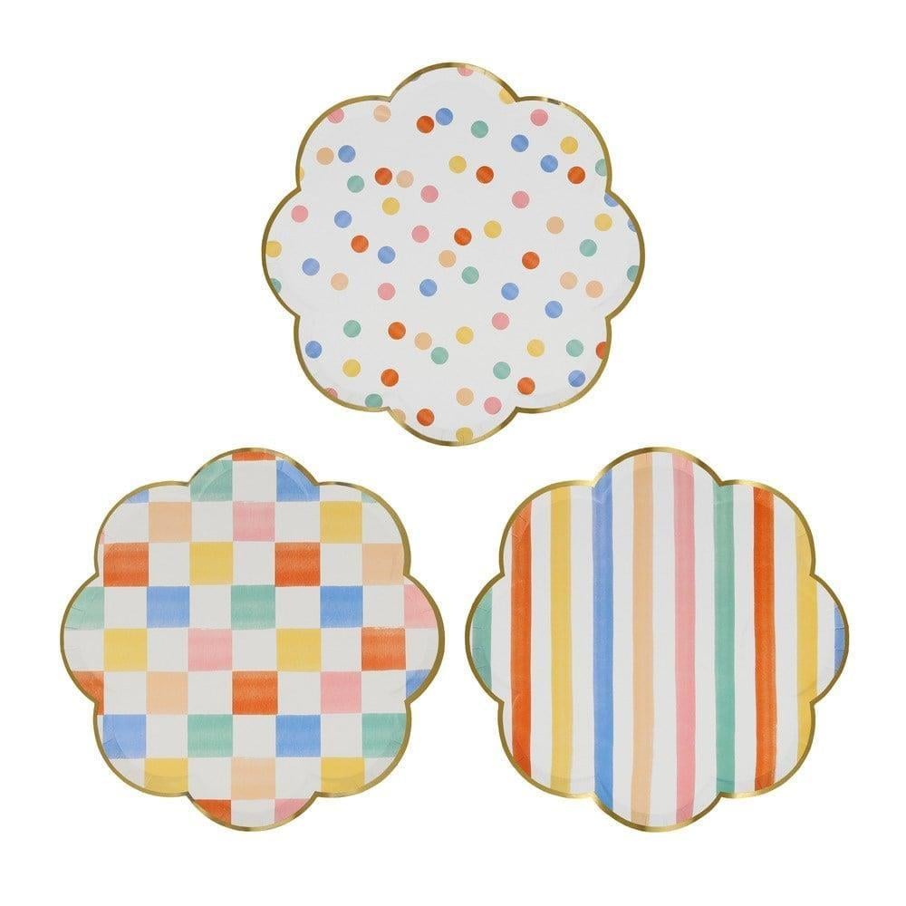 Meri Meri - Colourful Pattern Side Plates - Renkli Desenler Tabaklar - 8Li
