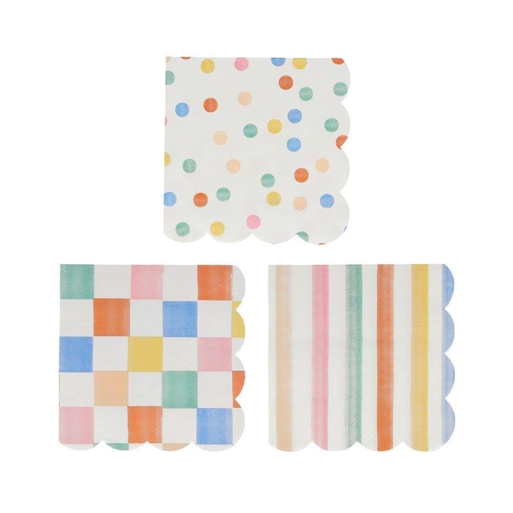 Meri Meri - Colourful Pattern Small Napkins - Renkli Desenler Peçeteler - S - 16Lı