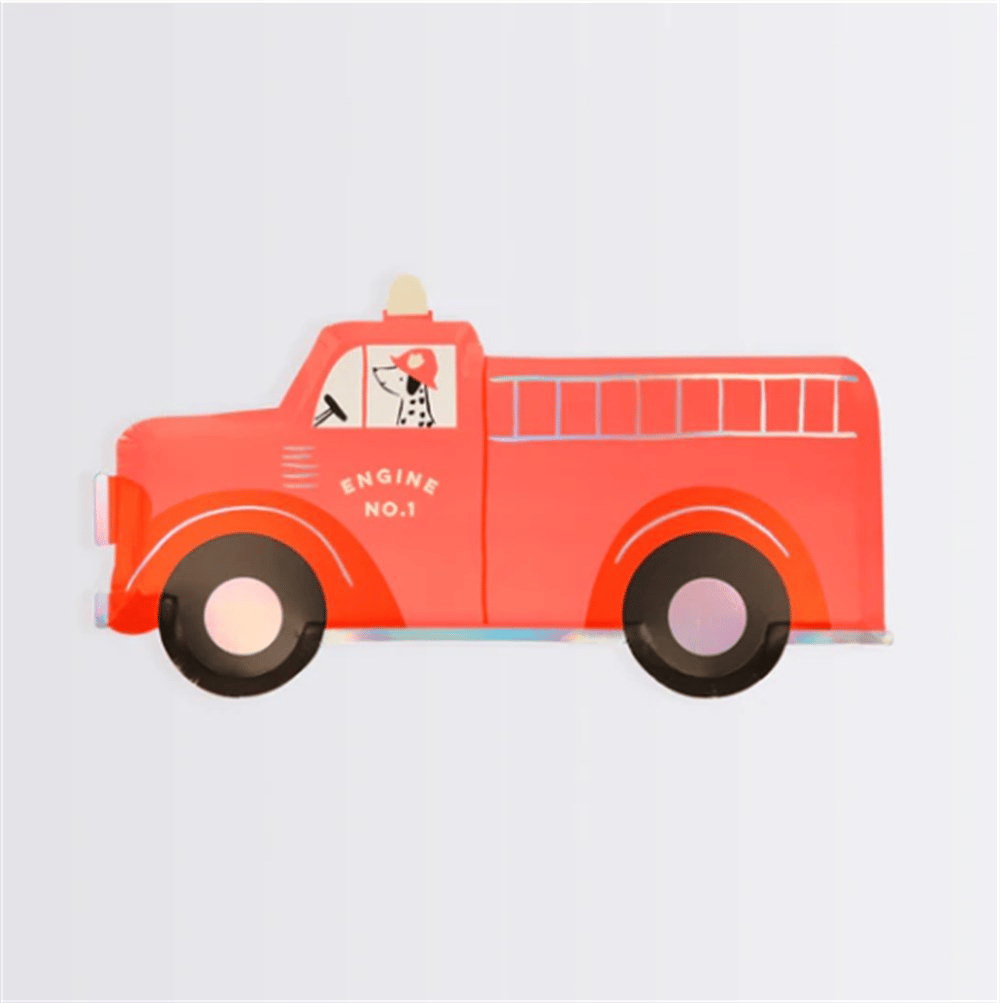 Meri Meri - Fire Truck Plates - İtfaiye Kamyonu Tabaklar - 8Li
