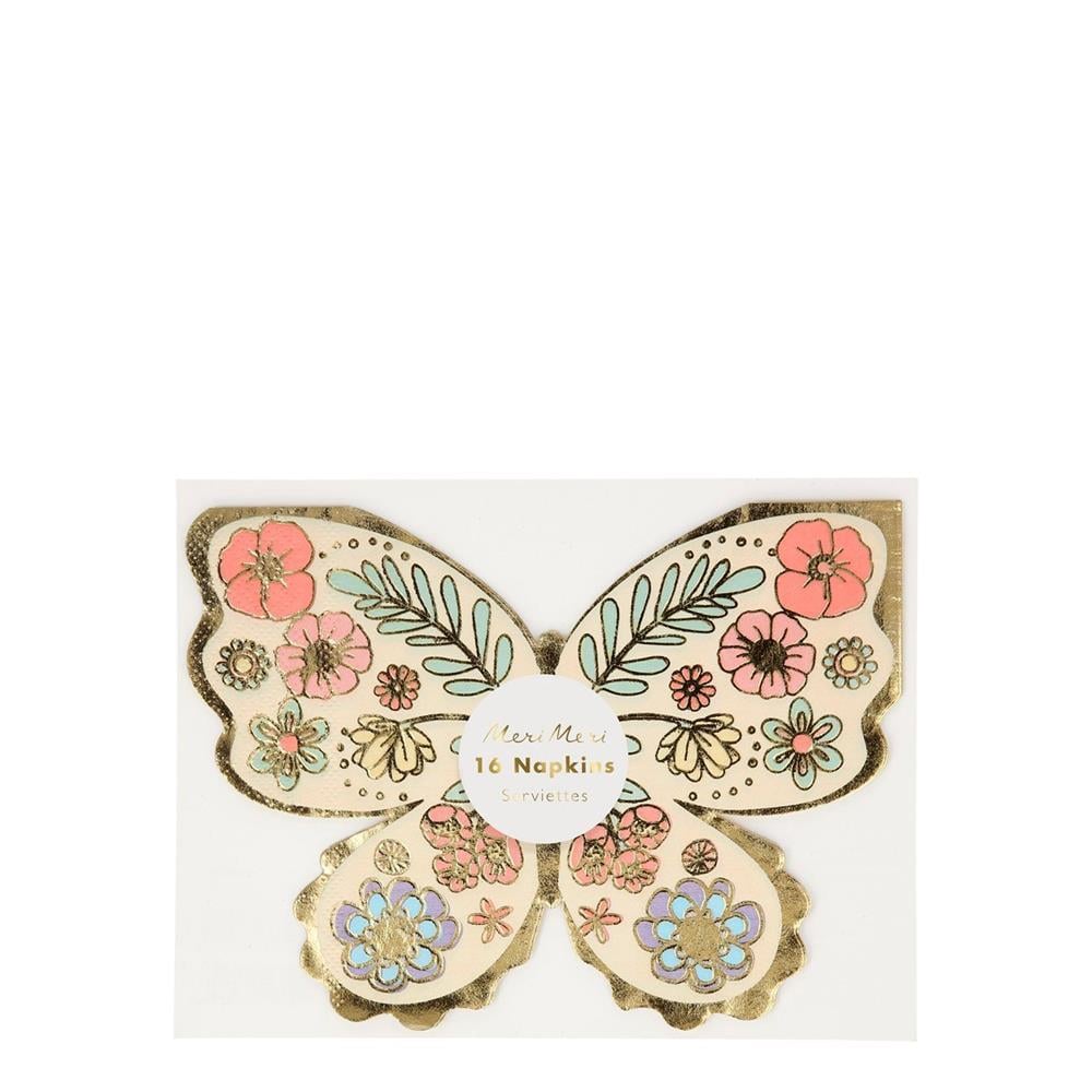 Meri Meri - Floral Butterfly Napkins - Çiçekli Kelebek Peçete - 16Lı